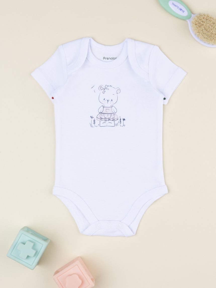 Body bimba bianco mezza manica orsetto