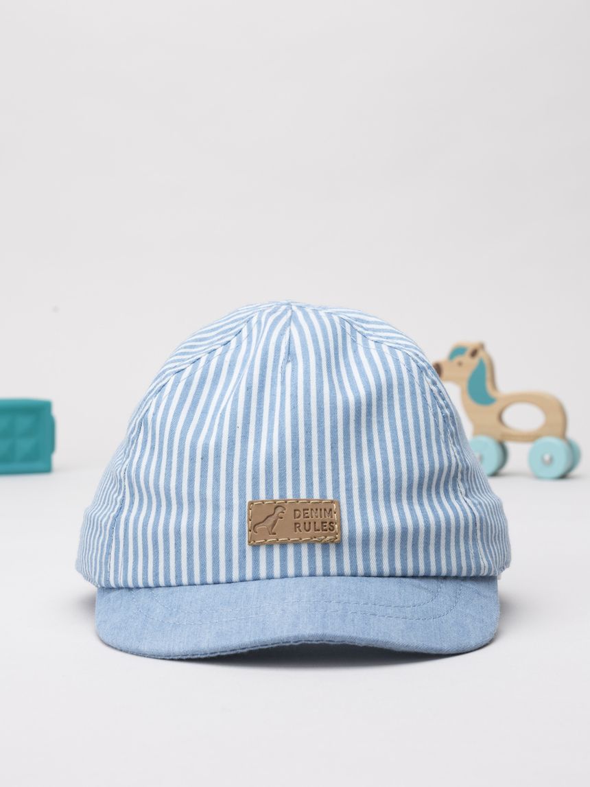 Berretto bimbo righe azzurro con patch