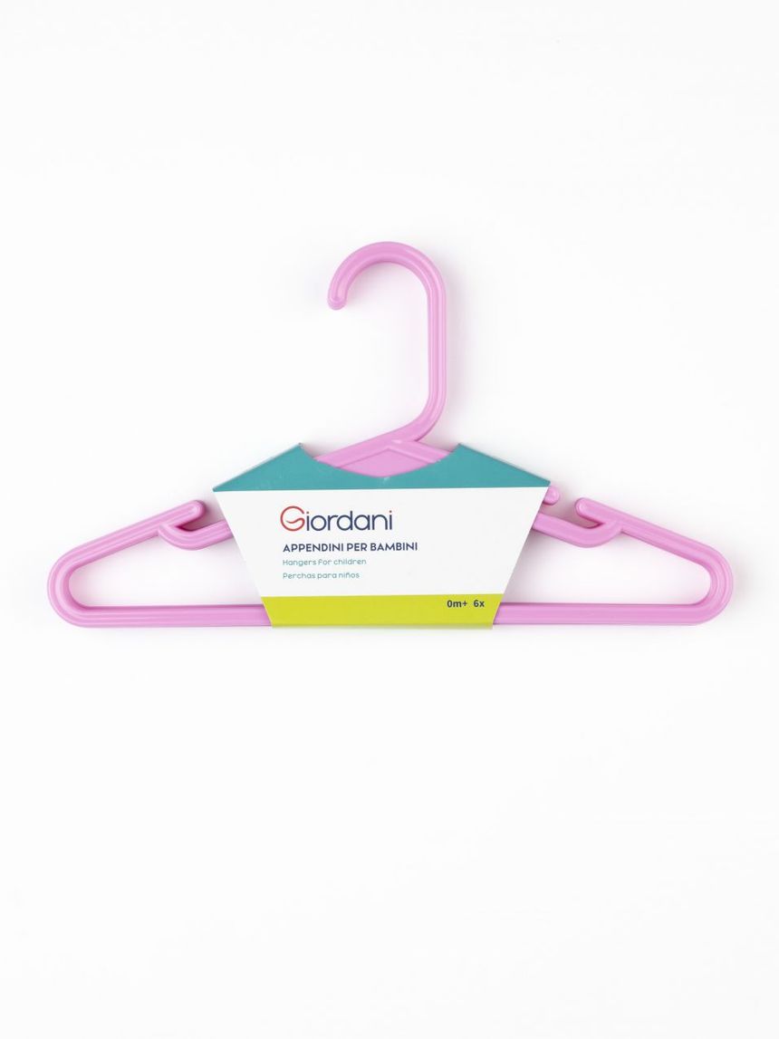 Appendiabiti per bambini in plastica rosa 6 pezzi - giordani