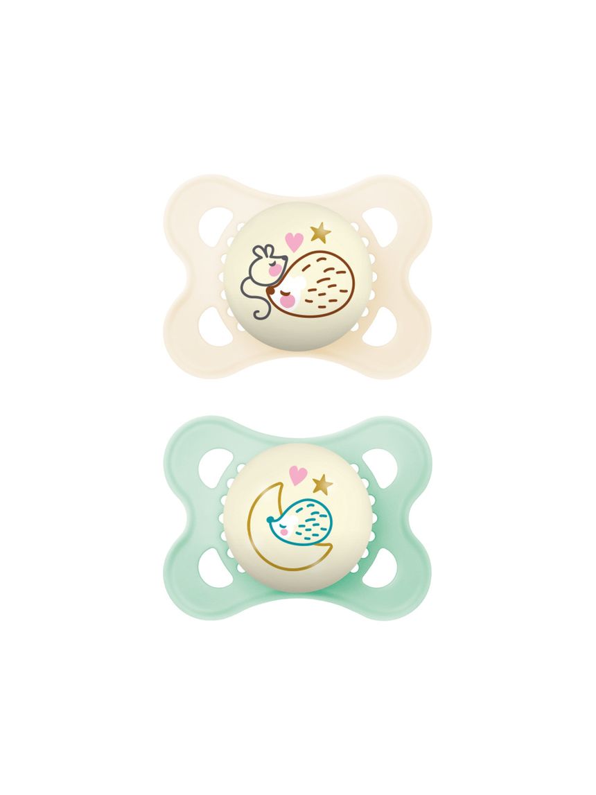 Succhietti original night 2-6m silicone bio-circolare conf. doppia verde/beige - mam