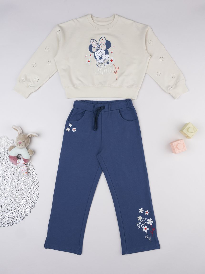 Completo jogging bambina beige/blu minnie