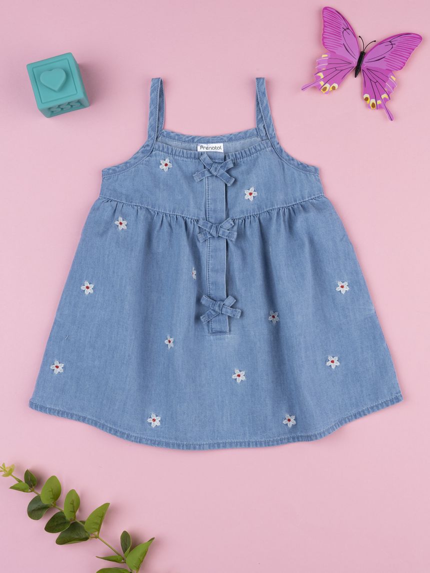 Vestito denim bimba ricami  allover