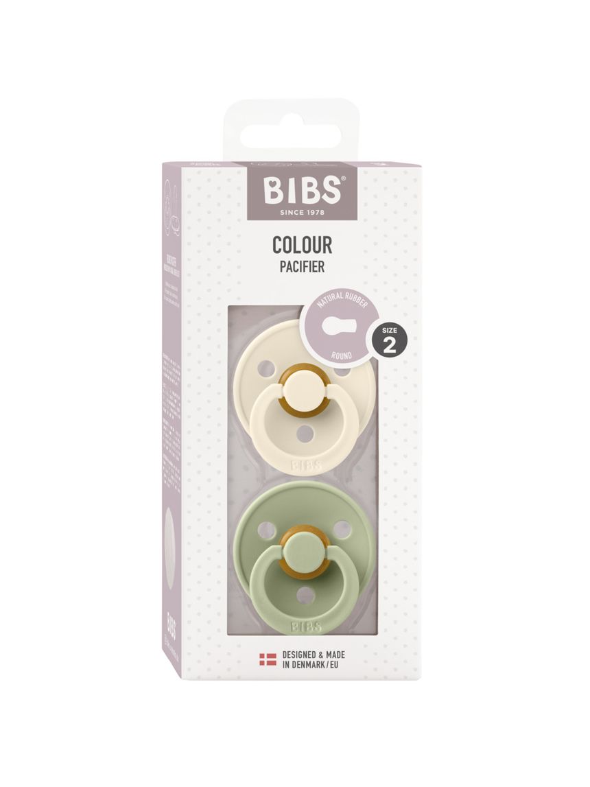 Set 2 ciucci colour tettarella tonda in gomma naturale 6/18 mesi - colore salvia/avorio - bibs