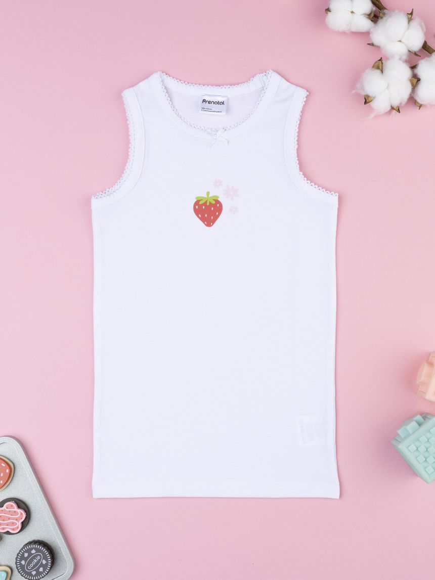 Canotta bambina fragola bianca