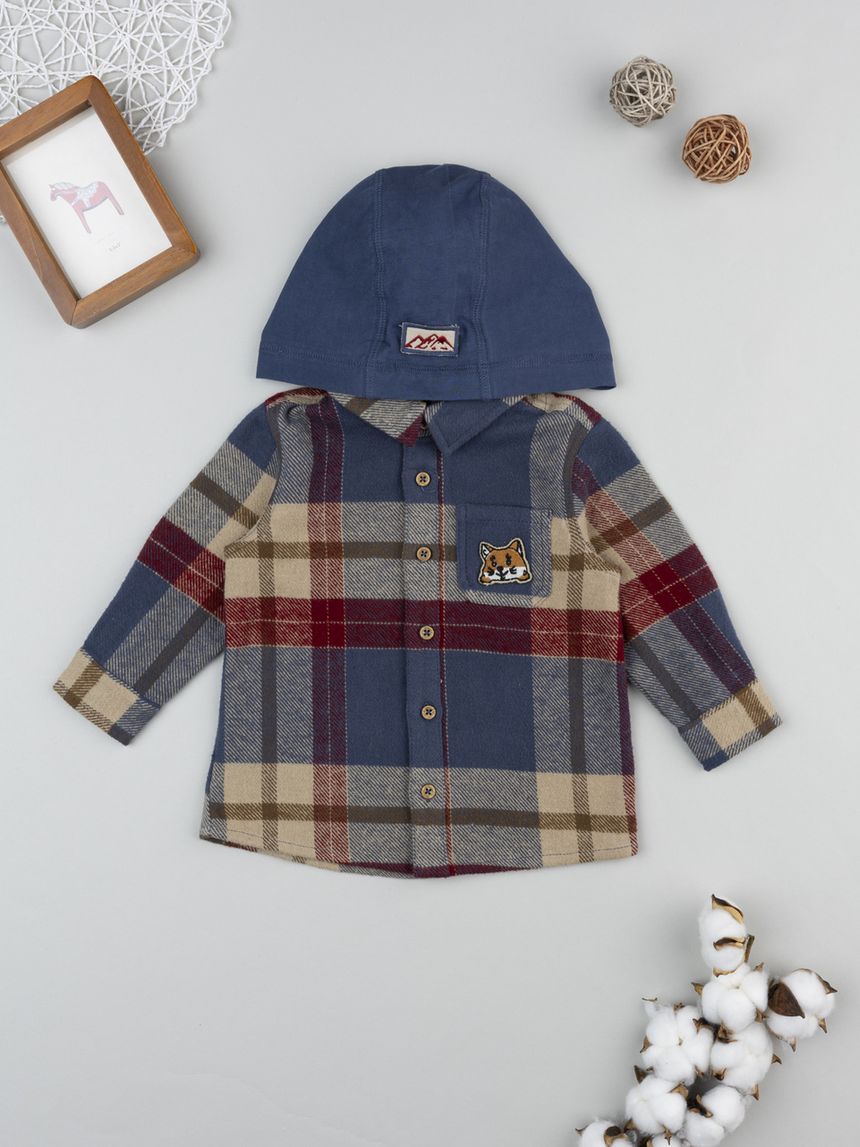 Camicia flanella bimbo multicolor con cappuccio