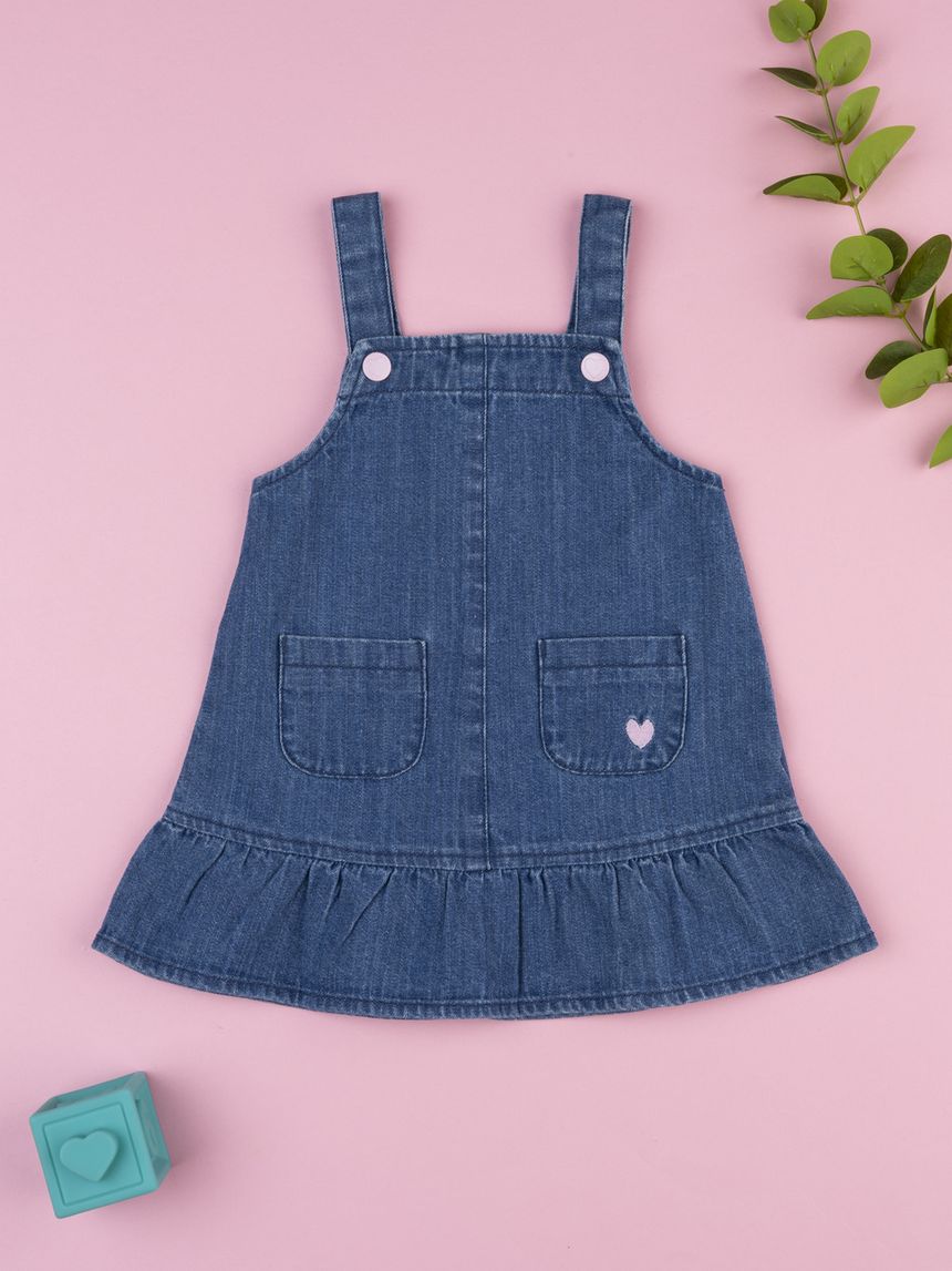 Abito salopette denim bimba cuore