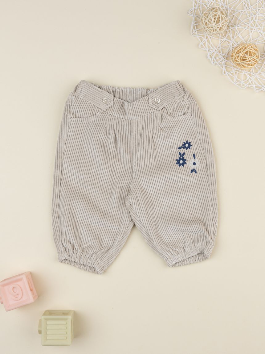Pantaloni coste beige bimba con ricamo
