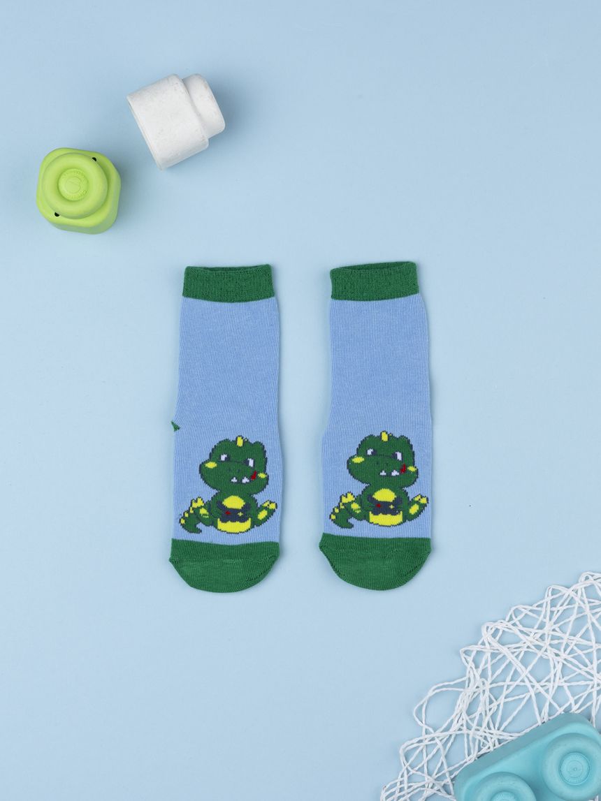Antiscivolo bimbo dino azzurro/verde