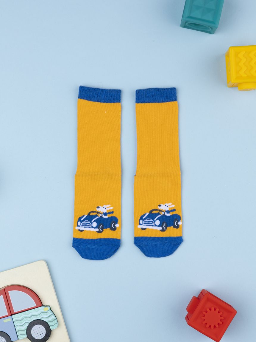 Antiscivolo bambino giallo/blu macchinina