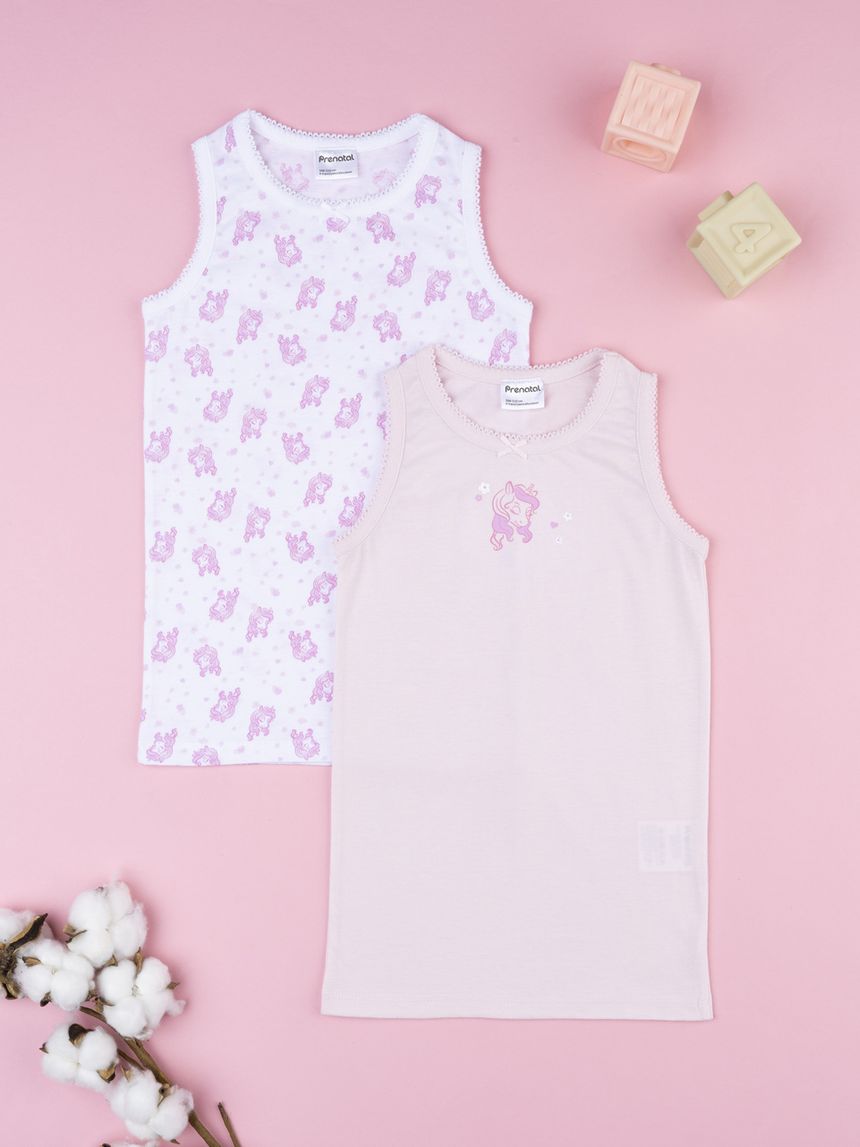 Pack 2 canotte bimba rosa unicorni