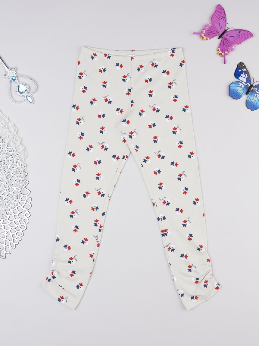 Legging bambina beige fiori allover