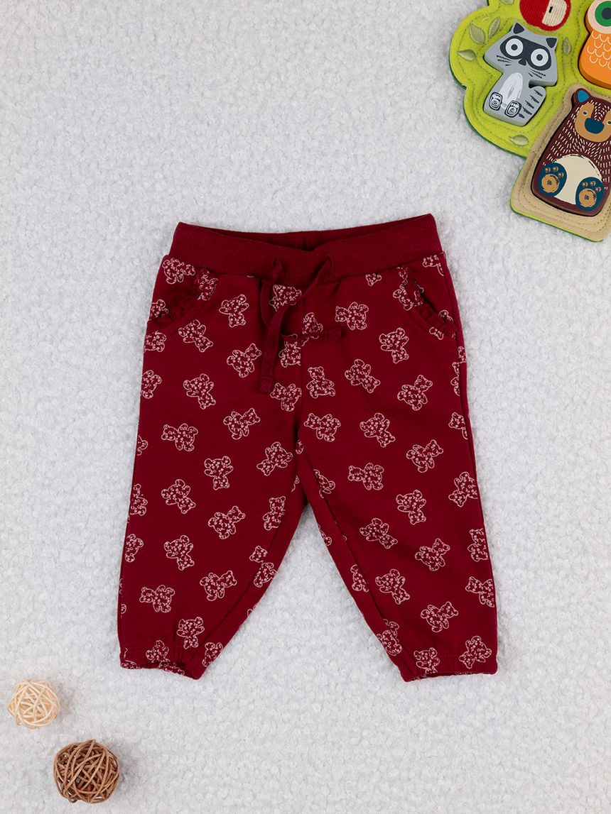 Pantalone bordeaux in felpa bimba