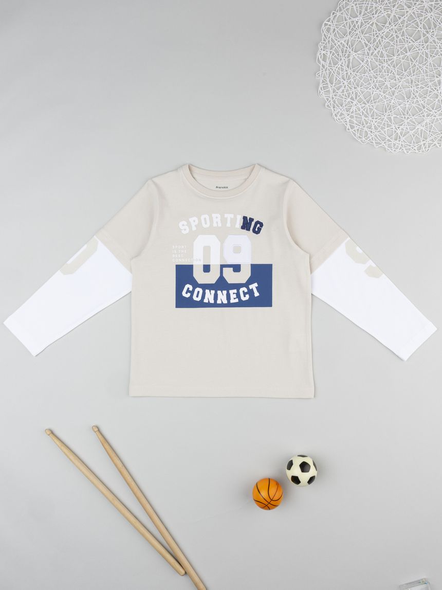 T-shirt beige bambino finto doppio