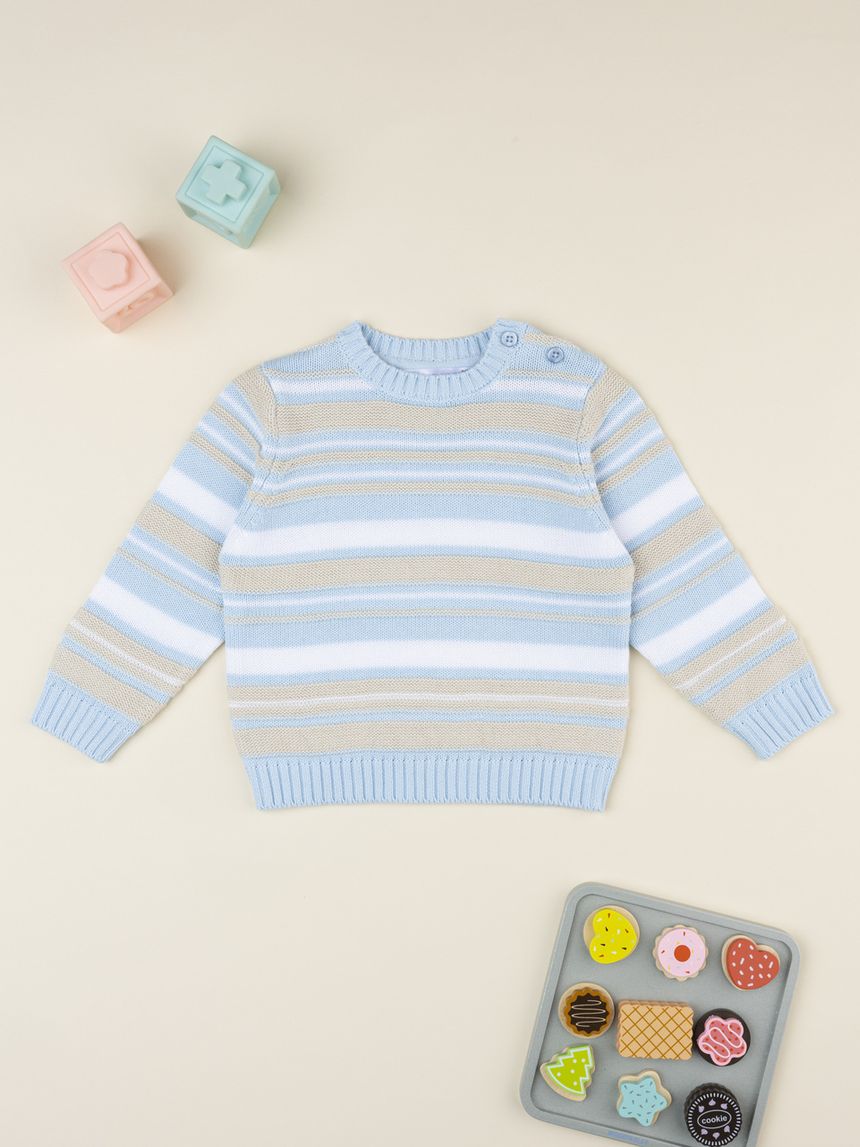 Maglia tricot bimbo rigata beige/azzurro