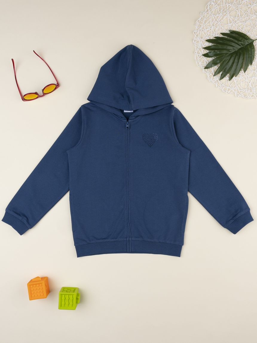 Felpa bambina blu cuore strass