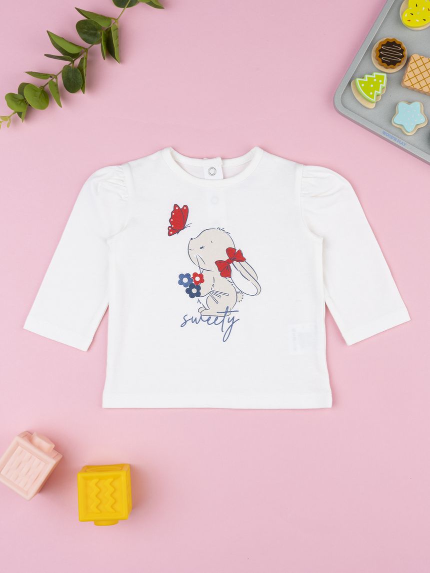 Maglia bimba bianca stampa coniglietto