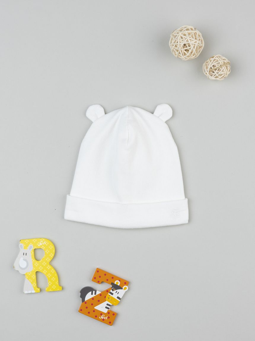 Berretto bimba bianco con orecchie