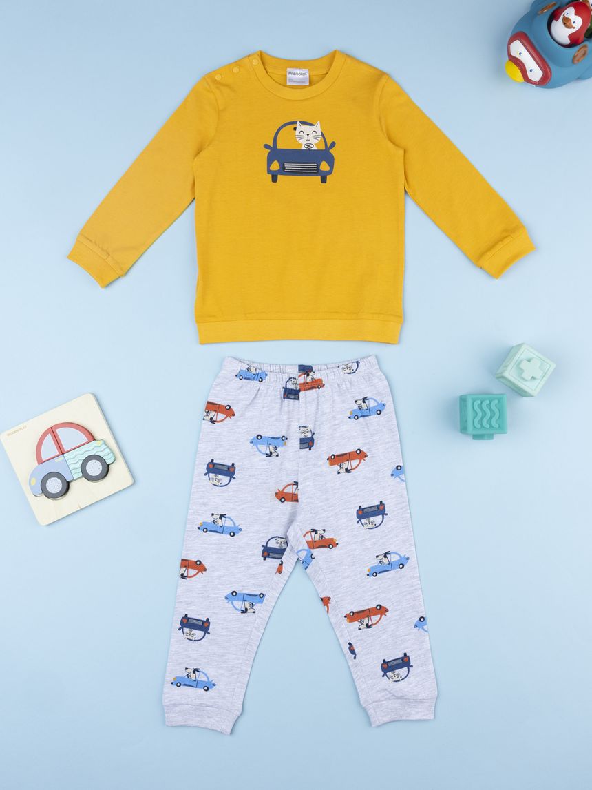 Pigiama 2 pezzi bimbo giallo/grigio car
