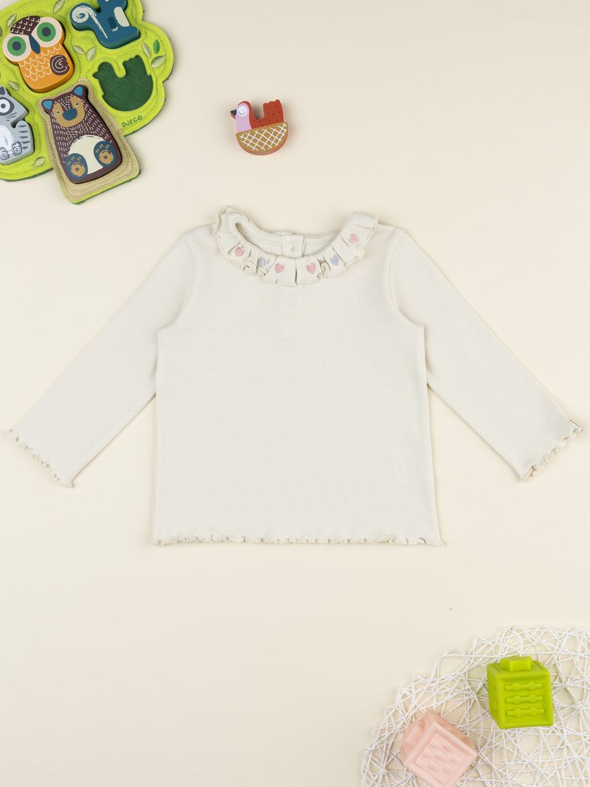 T-shirt bimba panna ricami girocollo