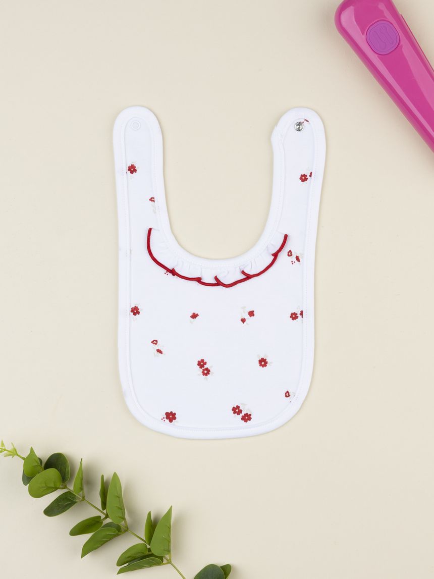 Bavaglino bimba bianco fiori rossi