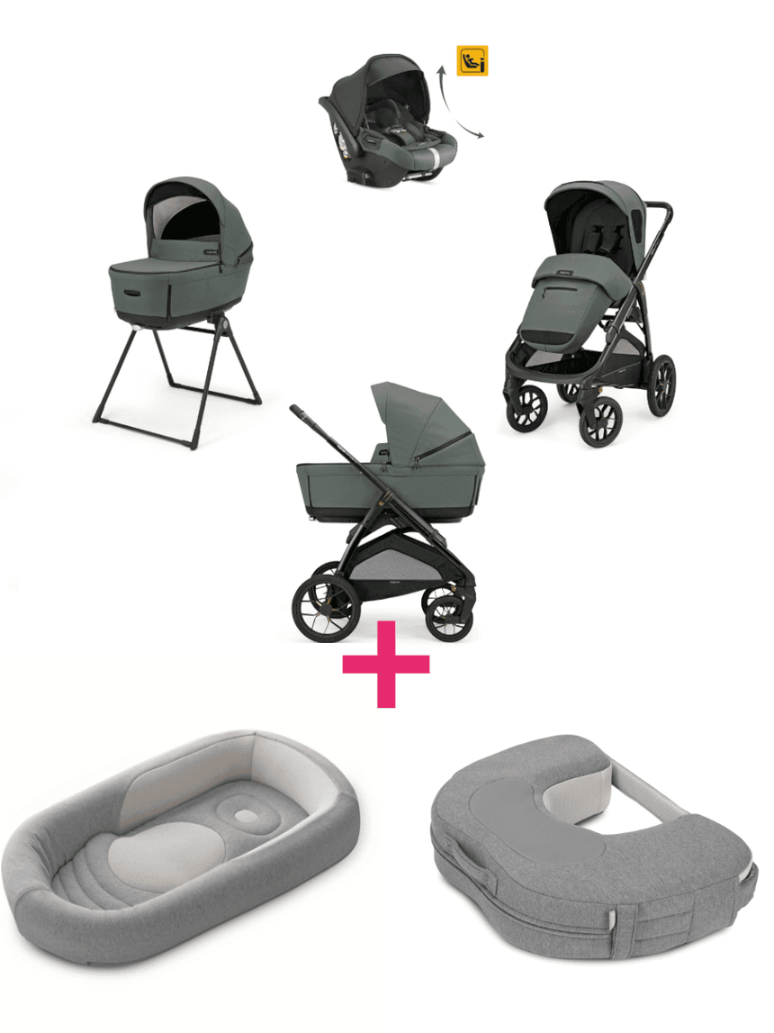 Trio inglesina system4 aptica xt darwin recline taiga green con telaio nero + welcome pod harmony grey + cuscino allattamento elysia™ harmony grey a un prezzo speciale