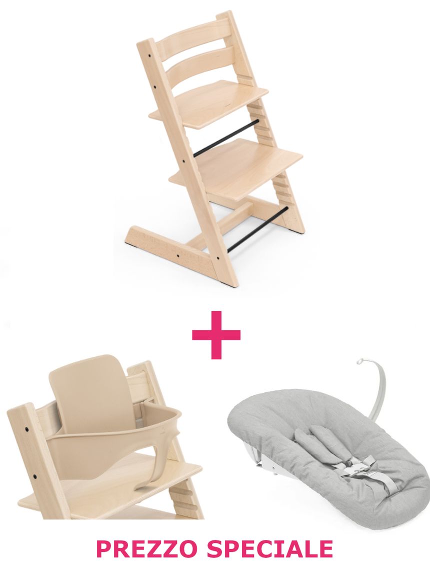 Tripp trapp® naturale + babyset + newborn set grigio a un prezzo speciale – personalizzabile – stokke®