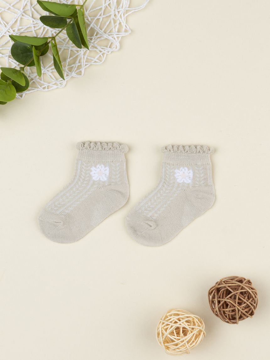 Calze bimba marrone ricamate