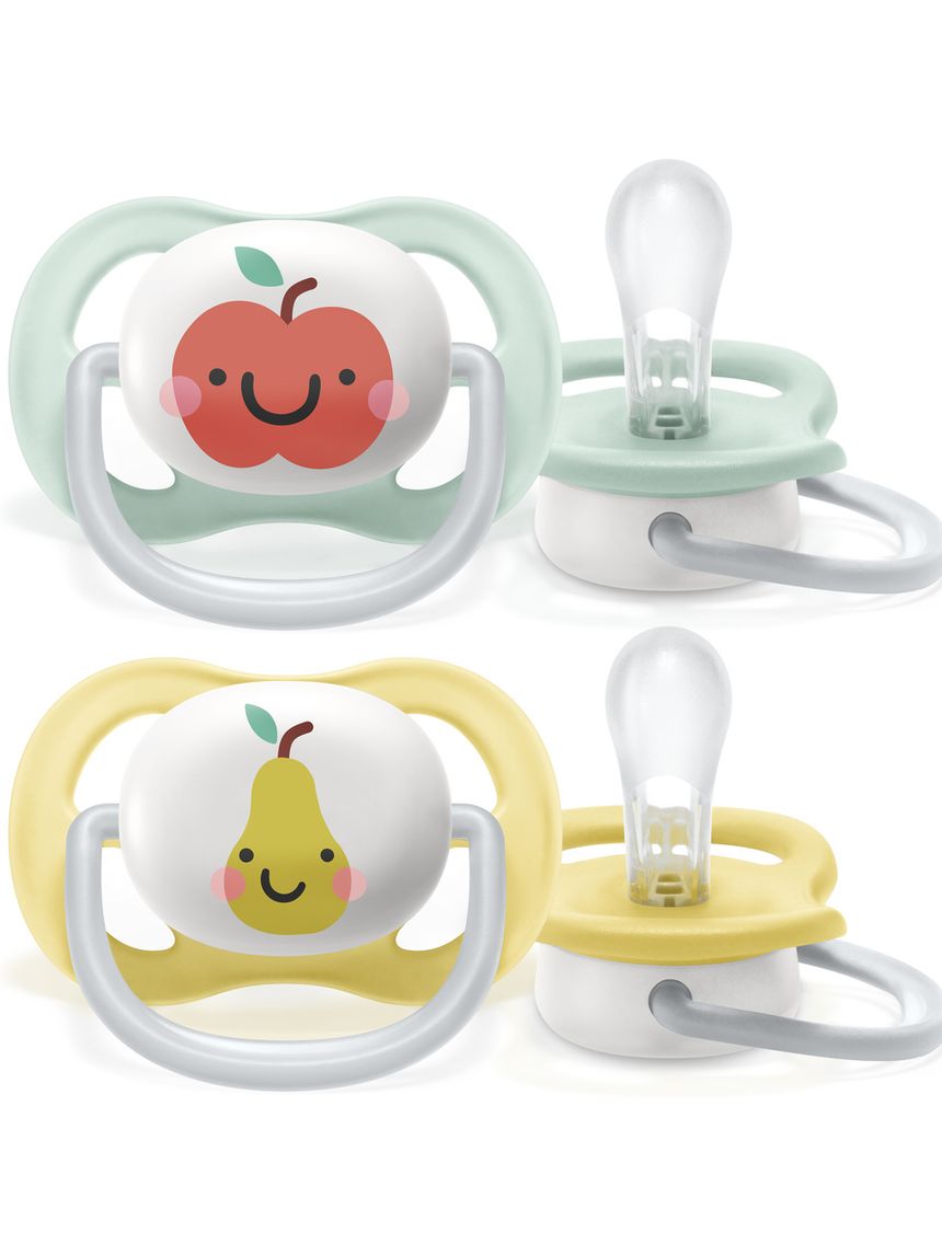 2 ciucci ultra air collection 0-6 mesi decorazione mela/pera - philips avent