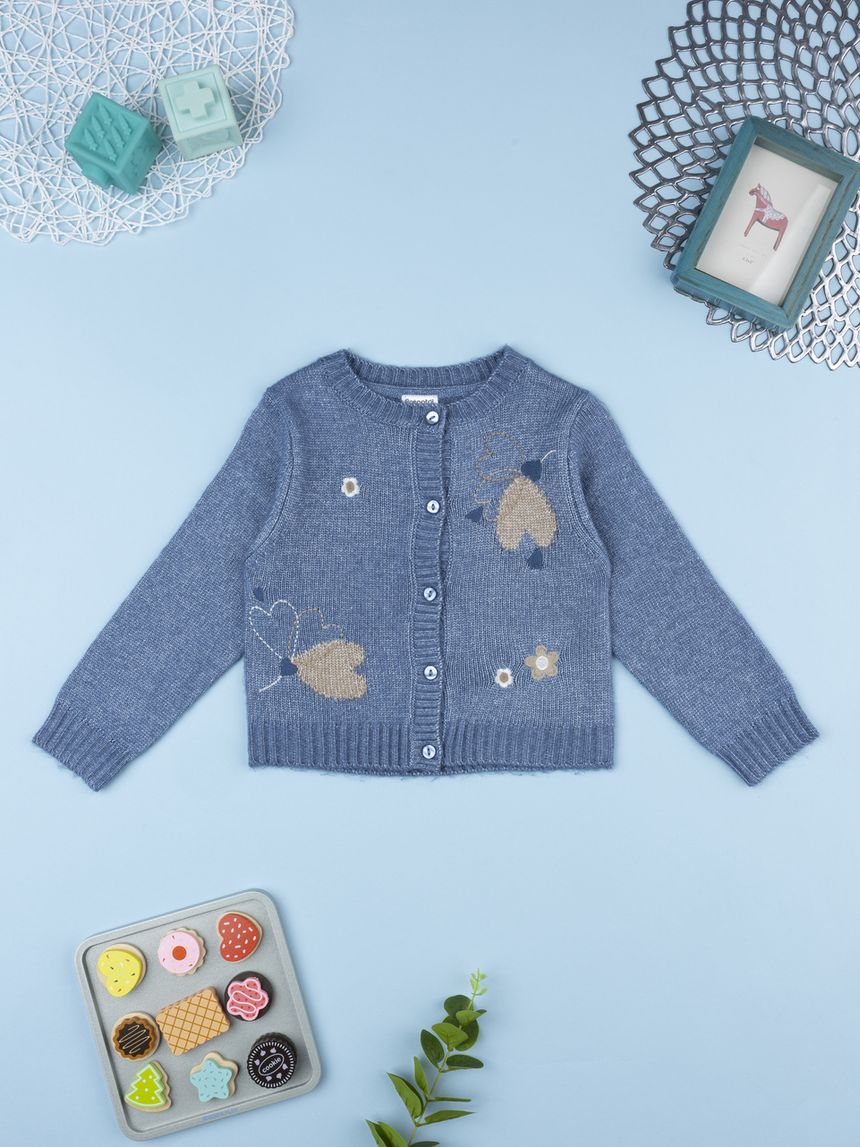 Maglione bambina blu denim con ricami