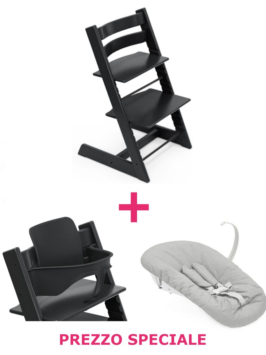Tripp trapp® nero + babyset + newborn set antracite a un prezzo speciale – personalizzabile – stokke®