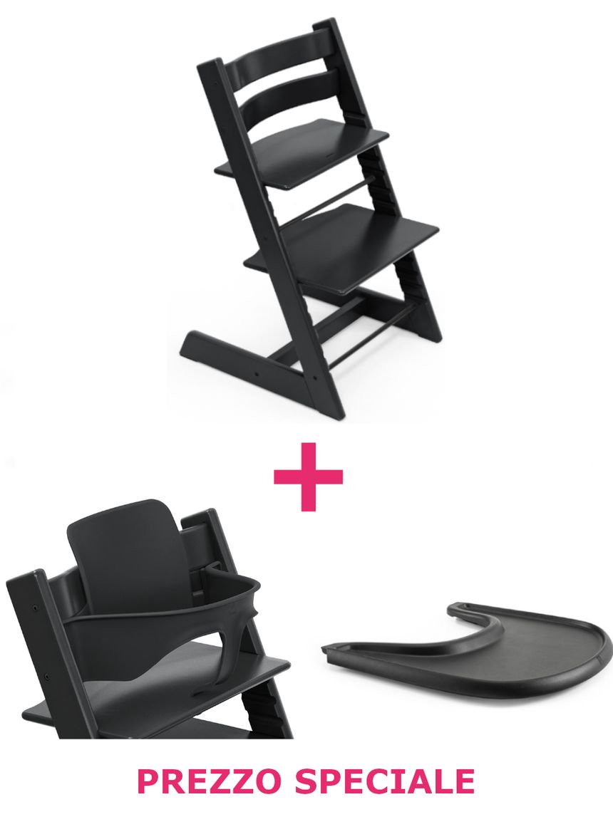Tripp trapp® nero sedia + babyset + vassoio nero – personalizzabile – stokke®