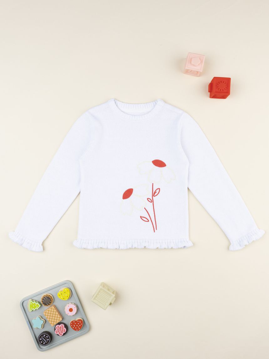 Maglione tricot bimba bianco ricami