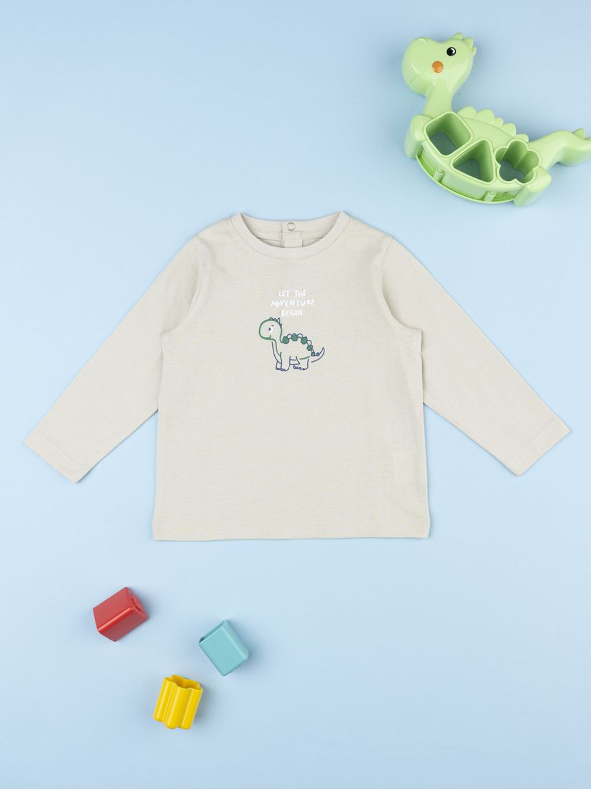 T-shirt bimbo beige stampata