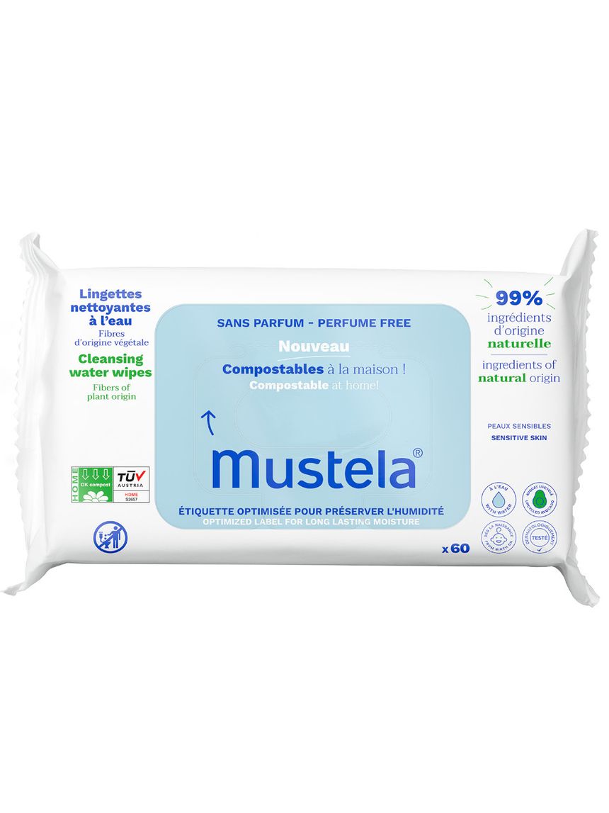 Salviette compostabili all'acqua senza profumo 60 pezzi - mustela