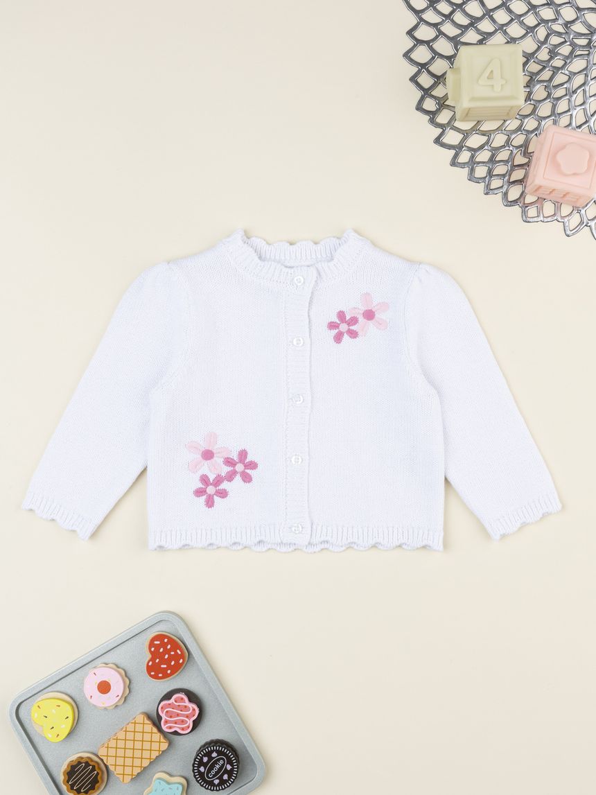 Cardigan bimba bianco fiori ricamati