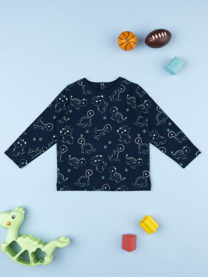 T-shirt bimbo blu stampa dino allover