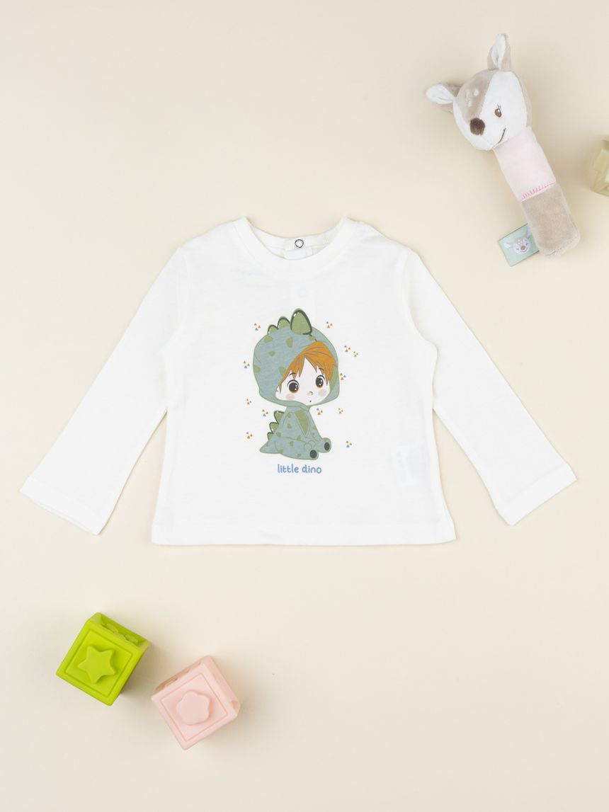 T-shirt panna stampa bimbo drago