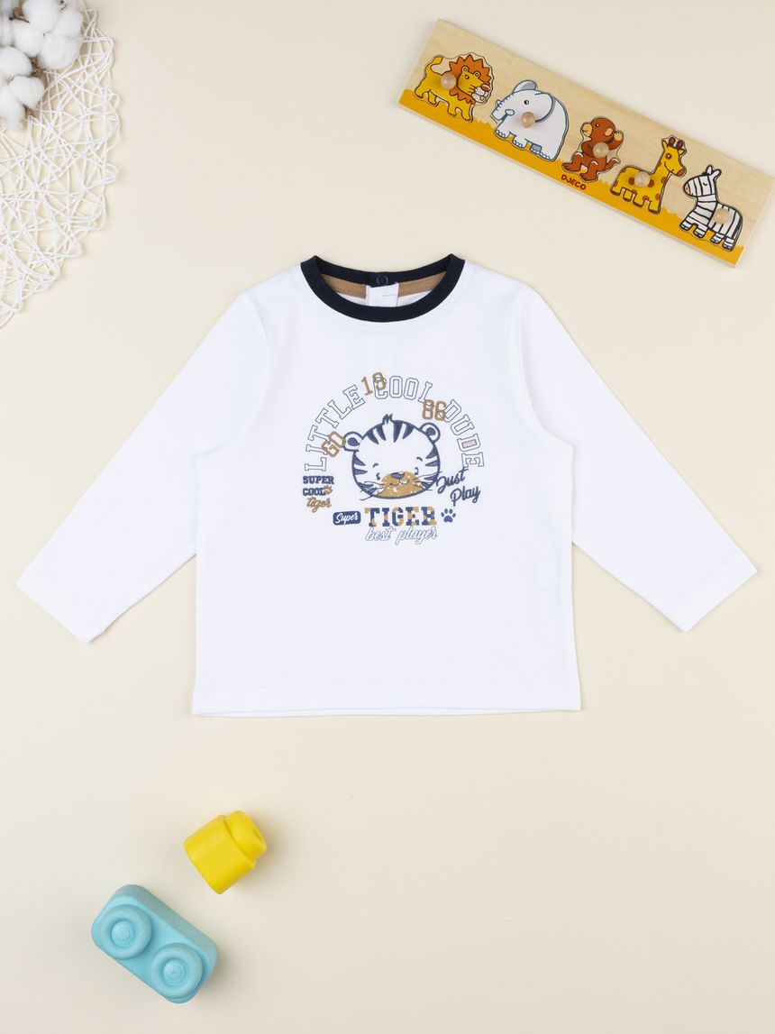 T-shirt bimbo bianca stampa tigre