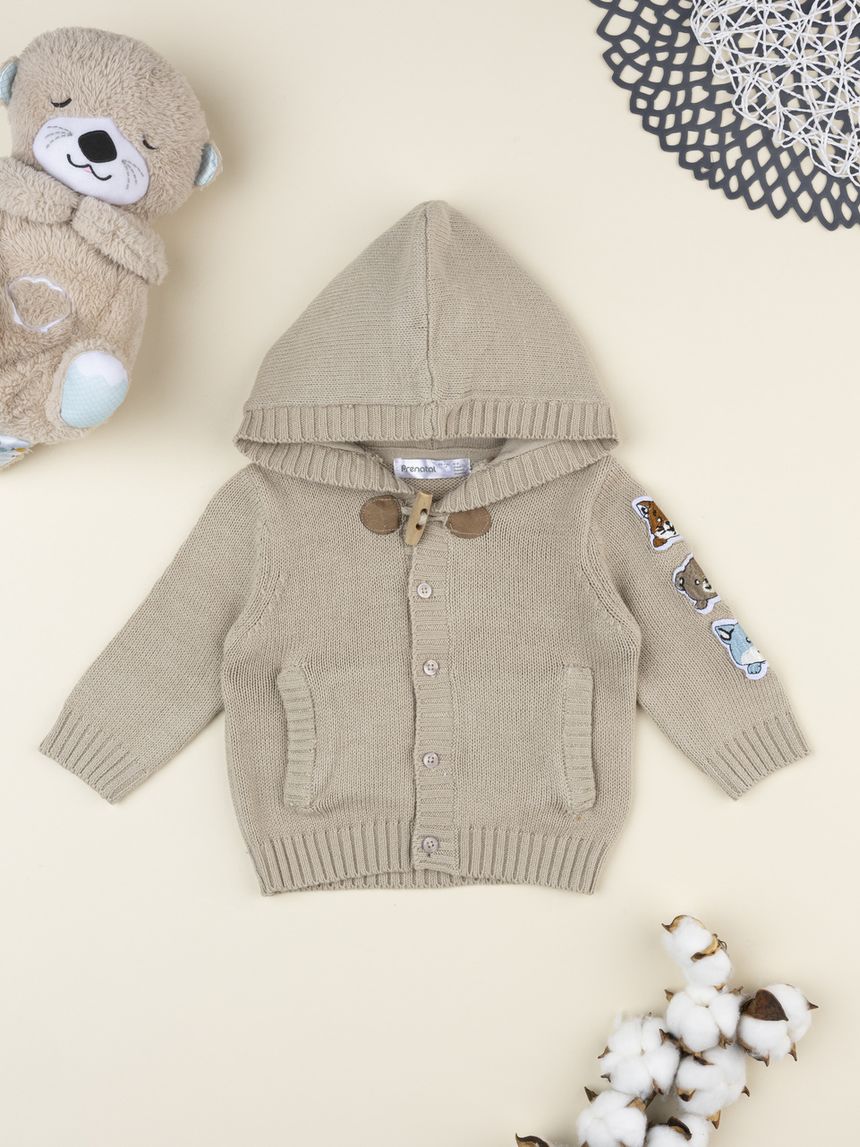 Cardigan beige bimbo con cappuccio