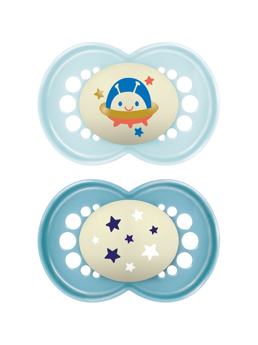 Succhietti original night 16+ silicone bio-circolare conf. doppia azzurro/blu - mam