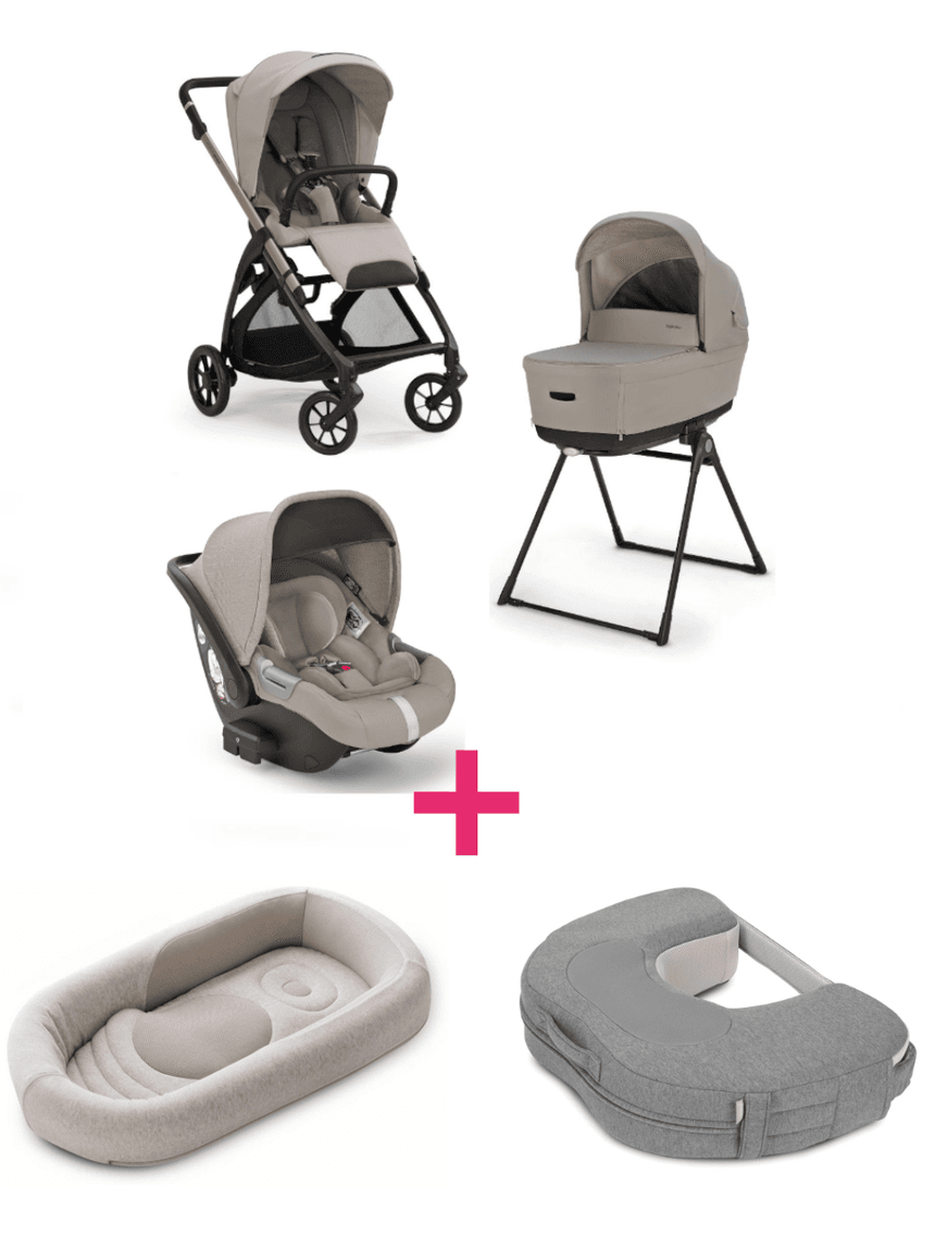 Trio inglesina system4 electa darwin battery beige con telaio iridio black + welcome pod quiet beige + cuscino allattamento elysia™ harmony grey a un prezzo speciale