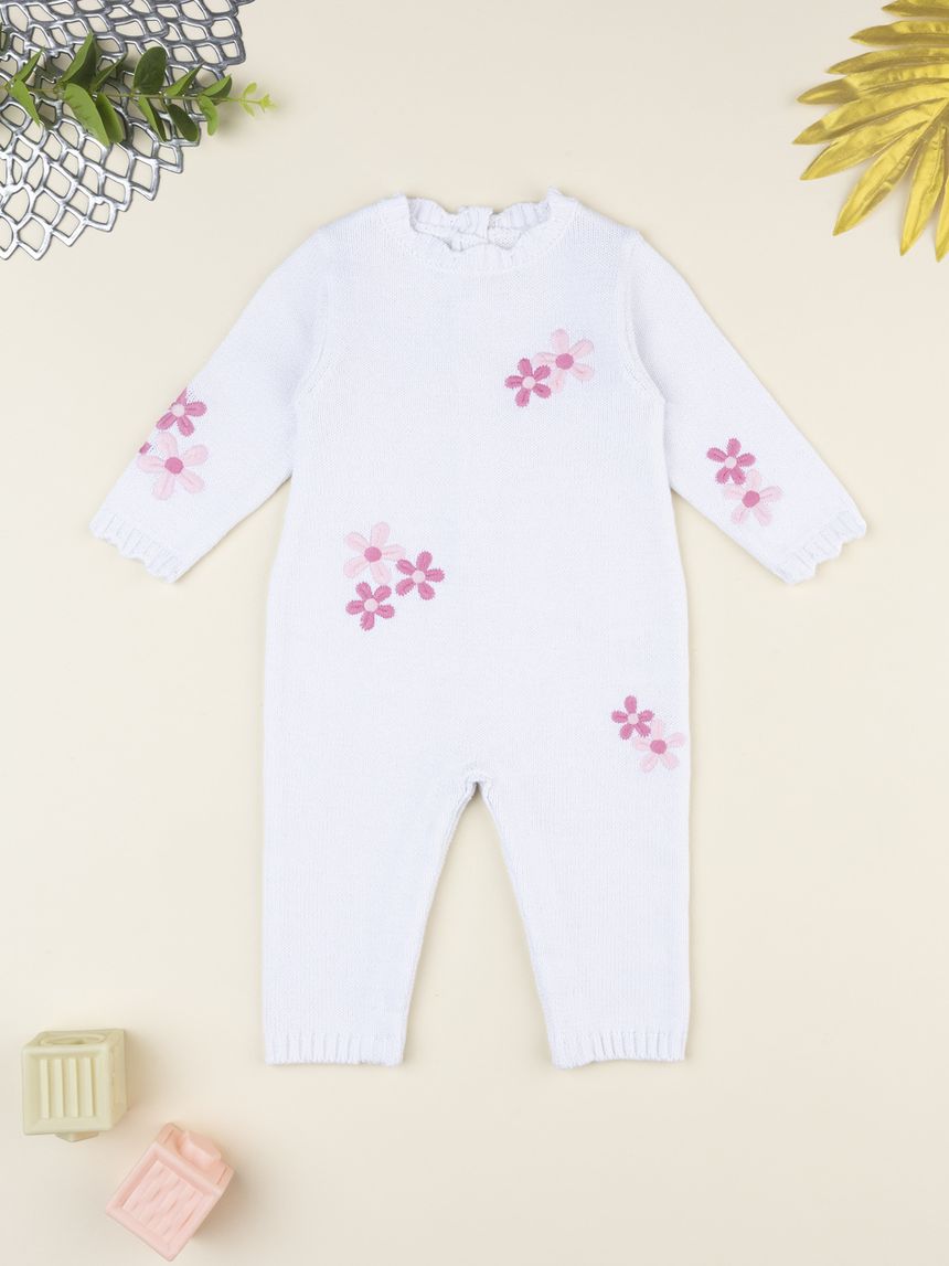 Tutina tricot bimba bianca con fiori ricamati