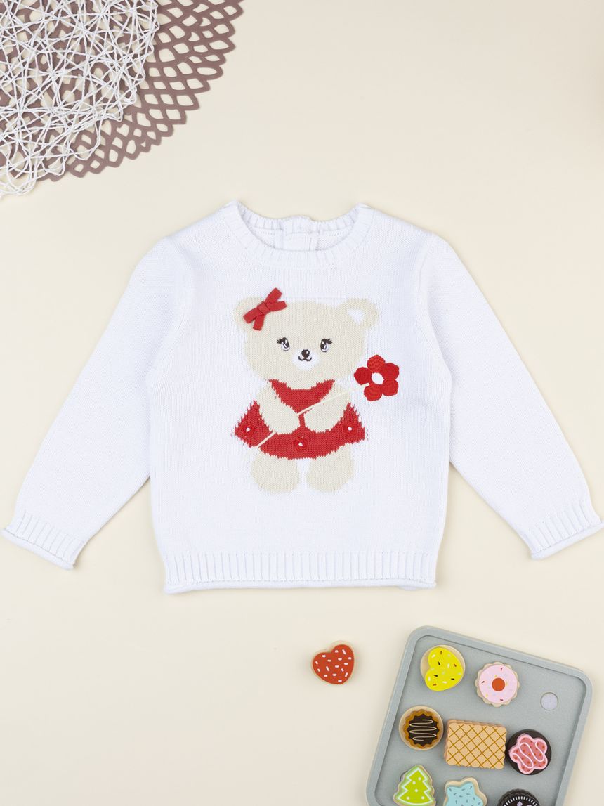 Maglione bimba bianco orso