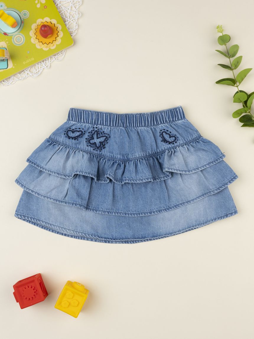 Gonna bimba blu denim ricami