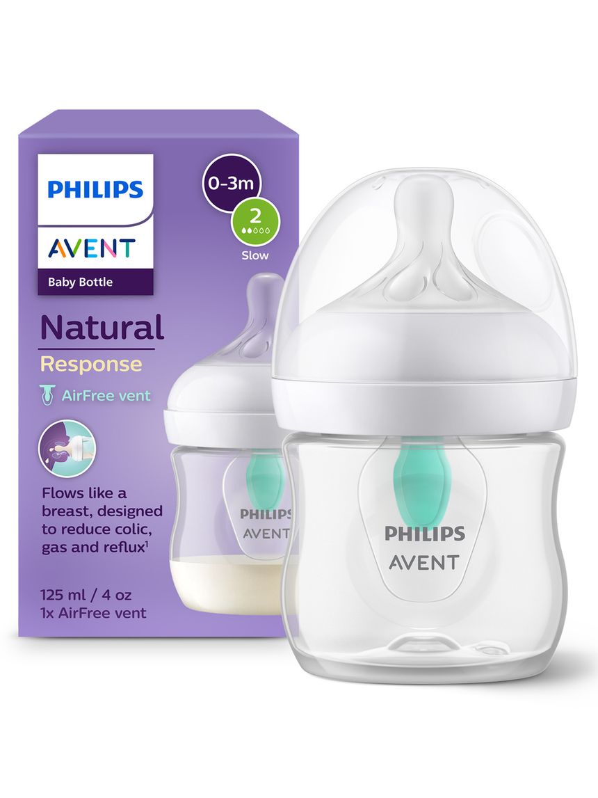 Biberon natural response con valvola airfree 125 ml, con tettarella flusso 2 (lento). età consigliata: 0-3m. biberon 1 pz: scy670/01 - philips avent