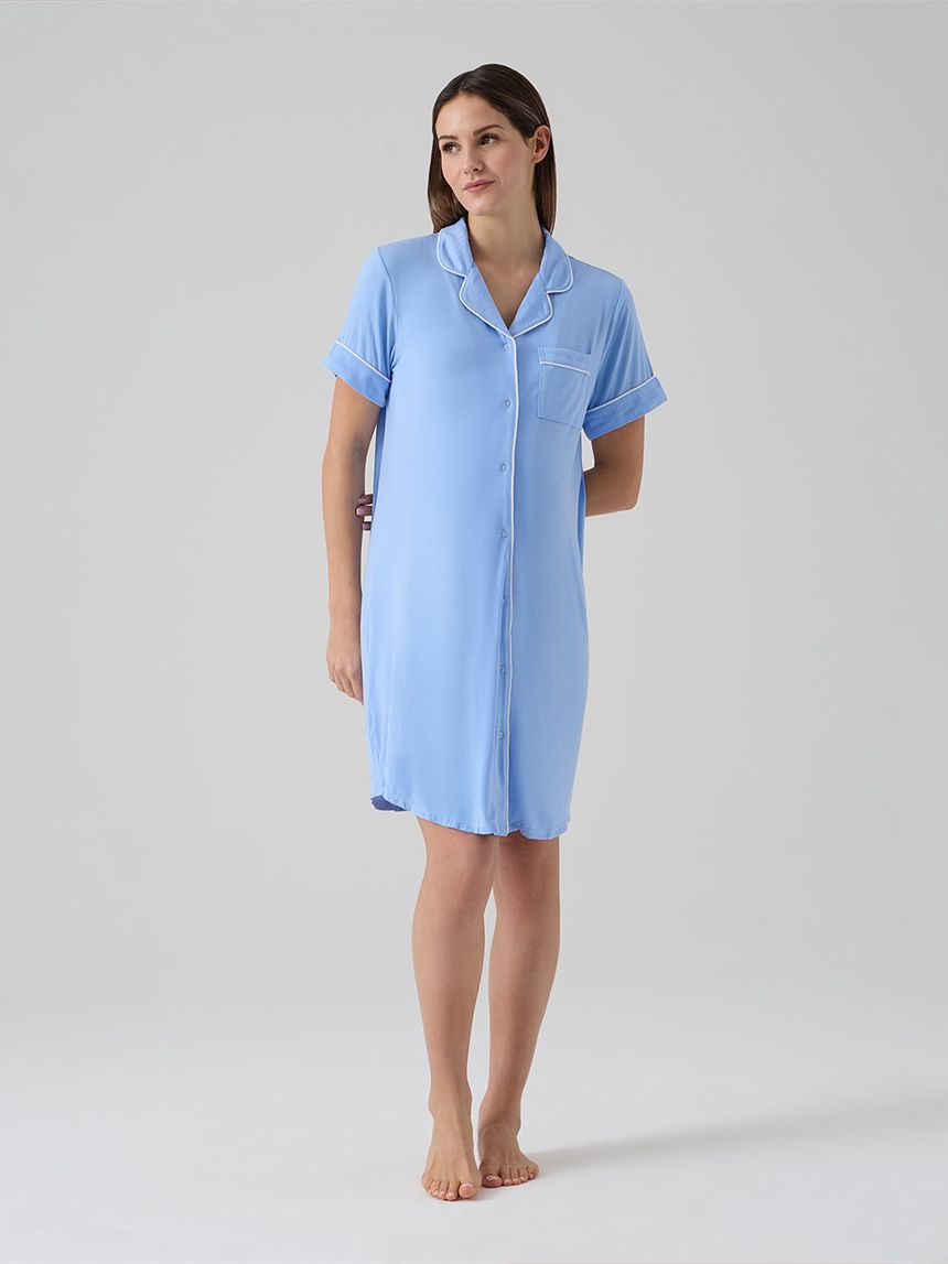 Camicia da notte gravidanza azzurra con taschino