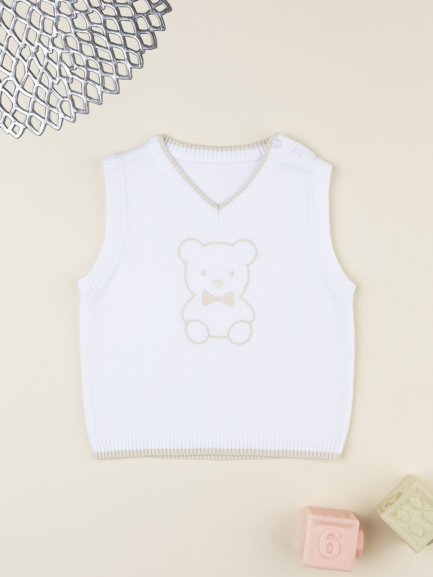 Gilet bimbo bianco ricamo orso