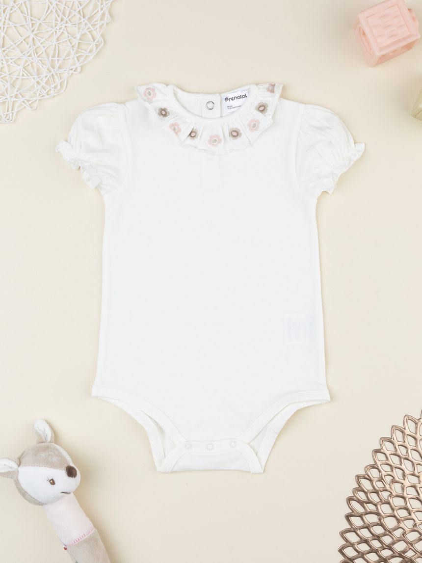 Body bimba bianco fiori ricamati