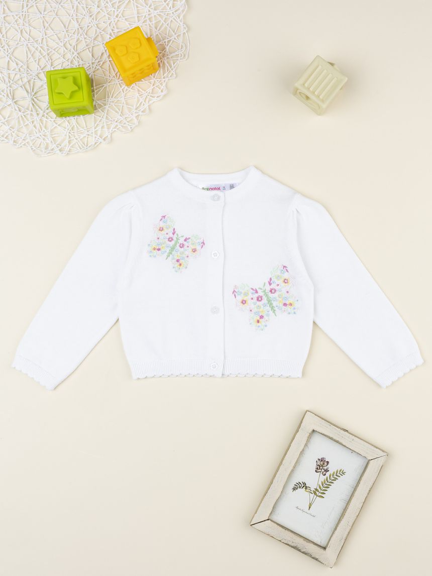 Cardigan bimba bianco farfalle