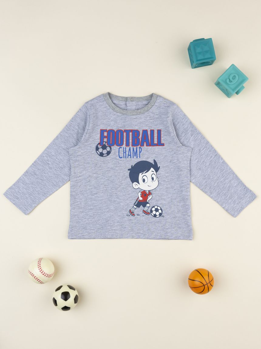 T-shirt bimbo grigia stampa football